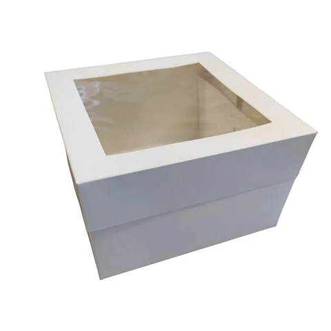 CAJA TORTA PREMIUM BLANCA TAPA CON VENTANA 25X25X20 CMS