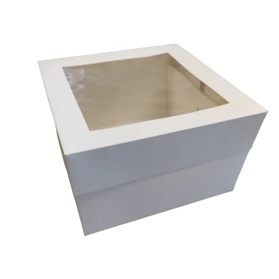 CAJA TORTA PREMIUM BLANCA CON TAPA Y VENTANA 25X25X15