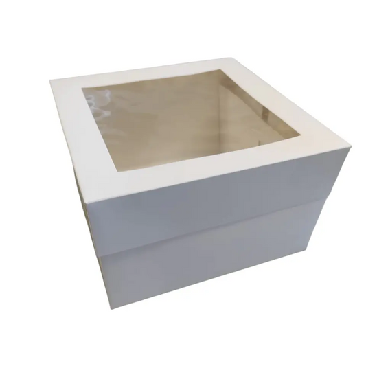 CAJA TORTA PREMIUM BLANCA CON TAPA Y VENTANA 25X25X15